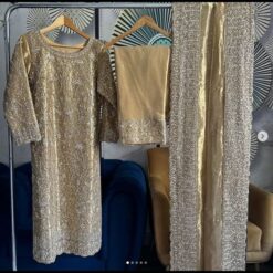Pakistani Bridal Golden Suit Indian Wedding Reception Walima - DN-1063