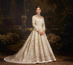 Handmade Ivory Pakistani Bridal Maxi Set Nikkah Dress for Wedding Look DN - 3011