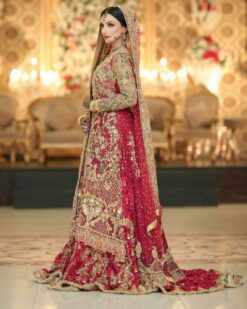 Pakistani Designer Bridal Embroidered Anarkali with Long Trail Lehenga - DN-1606