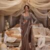Brown Indo West Designer Bollywood Saree sari cape Style - DN-1055