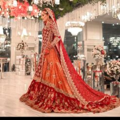 PAKISTANI SPLIT JACKET WITH LONG TRAIL BRIDAL LEHENGA WITH EMBELLISHMENT - DN-1667
