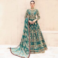 Green Designer Classy Partywear and Reception long Anarkali with lehenga and Embellishment - DN-1338