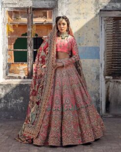 Peach Classy Designer wedding and Reception Lehenga with Full sleeves blouse and Embellishment - DN-1332