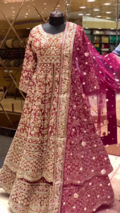 Designer Red and Golden Wedding Long Split Anarkali with Lehenga And Embellishment - DN-1431