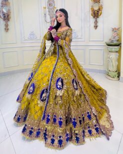 Yellow Designer Reception and wedding  lehenga with split jacket and Embellishment - DN-1339