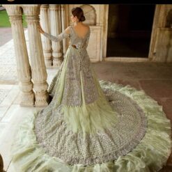 Wedding Light Lemon Bridal Long Trail Gown with Heavy Embellishment – DN-1968