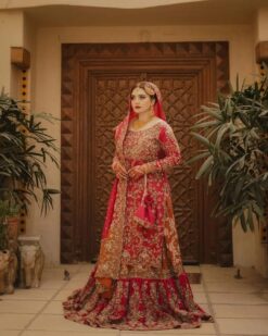 Red Beautiful Designer Pakistani Nikaah Frill lehenga with kurti and Embellishment - DN-1328
