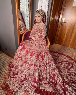 Red Designer Pakistani Embroidered Gown with Long Trail - DN-1608