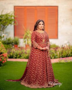 Designer Pakistani Red Bridal Embroidered Gown with Embellishment - DN-1571