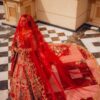 Red Velvet Bridal Gown with Golden Embroidery- DN-1990