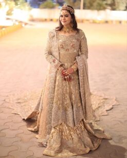 Traditional Pakistani Bridal Lehenga with Golden Embroidery - DN-1659