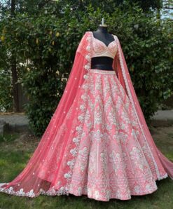 Wedding Baby Pink Lehenga with Crop Top and Embellishment - DN-1999