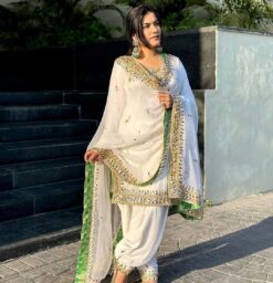 Designer White Partywear Embroidered Salwar Kameez with pearls work Bespoke - DN-1221