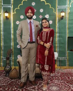 Designer Red Velvet Wedding Salwar Kameez with Embroidery Bespoke - DN-1216