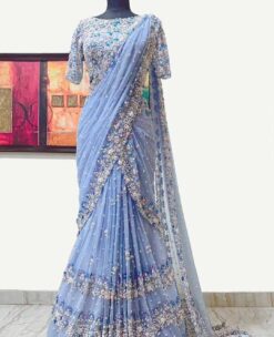 Designer Partywear Saree with embroidery Bespoke made to order - DN-1229