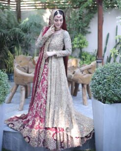 Designer Bridal Embroidered Golden Split Anarkali with Red Lehenga - DN-1583