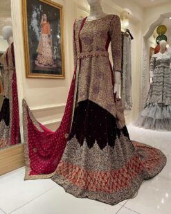 Peplum Wedding Long Trail Lehenga with Golden Embroidery - DN-1973