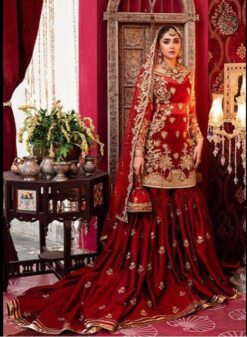 Bridal Red Heavy Handwork Sharara Set  Luxury Wedding Wear - DN-1002