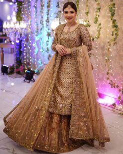 Golden Designer Long Kurti with Lehenga and Embellishment - DN-1520