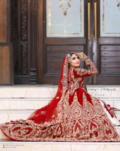 Red Traditional Bridal Long Trail Anarkali with Lehenga - DN-1641