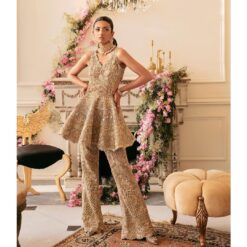 Designer Golden Embroidered Peplum with Pant Bespoke - DN-1211