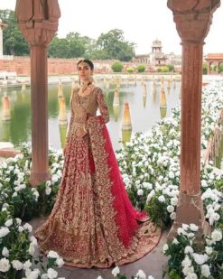 CLASSY RED LONG TRAIL WEDDING LEHENGA WITH ANARKALI - DN-1896