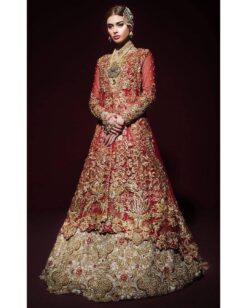 RED WEDDING LONG ANARKALI WITH GOLDEN EMBROIDERY LEHENGA - DN-1894