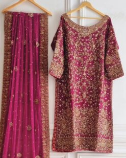 fashion Maroon Hand-Embroidered Suit with Heavy Zari Work - DN-1047