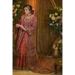Red Designer Pakistani Wedding Long Trail Lehenga with Embroidered Split Anarkali - DN-1519