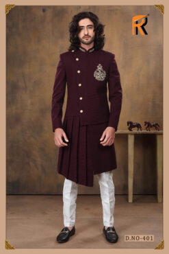 Designer Men Collection Indo-West Groom Young Boys Party wear Ethnic Kurta Pjayma Shervani - DN-2068