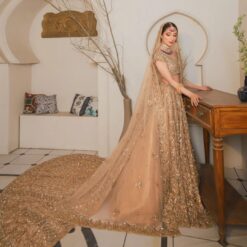 Golden Designer Indian Bridal long Trail lehenga with Golden Embroidery Bespoke - DN-1157