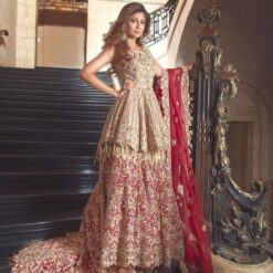 Pakistani Wedding Waleema Short Peplum with Long Trail Lehenga and Embellishment - DN-1523