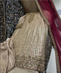 Pakistani Golden straight suit handmade Designer look - DN-1062