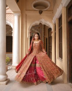 Designer Pakistani Embroidered Long Split Anarkali with Furshi Garara - DN-1599