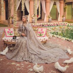Pakistani Maxi Long Trail Gown with Golden Embroidery - DN-1633