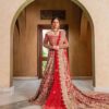 Wedding Red Embroidered Long Trail Bridal Gown with Hand Work - DN-1954