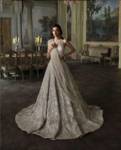Pakistani Bridal Long Dress Bollywood Indian White trail gown - DN-1095