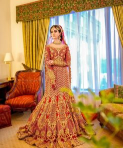 Red Designer Mermaid Bridal Lehenga with top and Embellishment - DN-1515