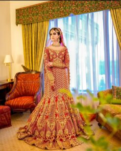 Red Designer Mermaid Bridal Lehenga with top and Embellishment - DN-1515