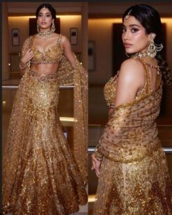 Janhvi Kapoor Inspired Golden Lehenga Shines in Gorgeous Golden Falguni Shane Peacock Lehenga - DN-3019