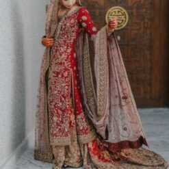 Pakistani Red and Golden Bridal Lehenga with Embroidered Kurti - DN-1615