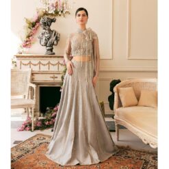 Grey Designer Partywear and Wedding lehenga with Embroidered sleeveless Blouse Bespoke - DN-1198