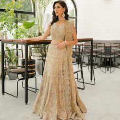 Classy Golden Designer Wedding lehenga with full embroidered and sleeves blouse Bespoke - DN-1200