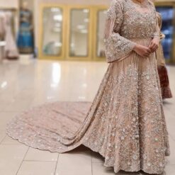 Designer Pakistani Wedding Walima Gown with Embroidered  Long trail - DN-1575