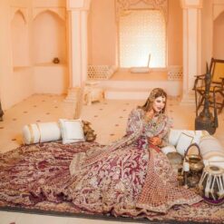 CLASSY PINK WEDDING LONG TRAIL LEHENGA WITH EMBROIDERY SPLIT KURTI - DN-1944