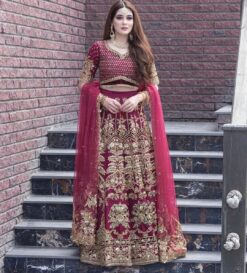 Rani Pink Designer Indian Bridal Lehenga with Embroidered Crop top - DN-1514