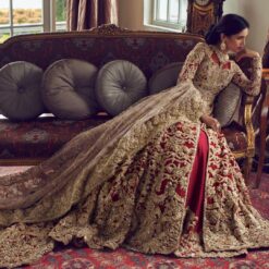 Pakistani Red Bridal Long Split Anarkali with Embroidery Lehenga collection - DN-1573