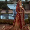 CLASSY RED AND GODLEN BRIDAL LONG TRAIL LEHENGA WITH GOLDEN EMRBOIDERY - DN-1942