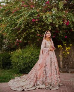 Ivory Designer Wedding Long Trail Gown with Embellishment - DN-1505