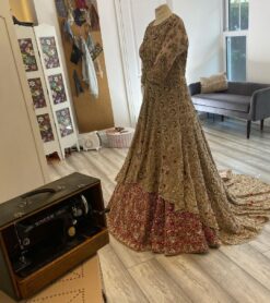 Golden Designer Long Trail Anarkali with Red Embroidered Lehenga collection - DN-1564